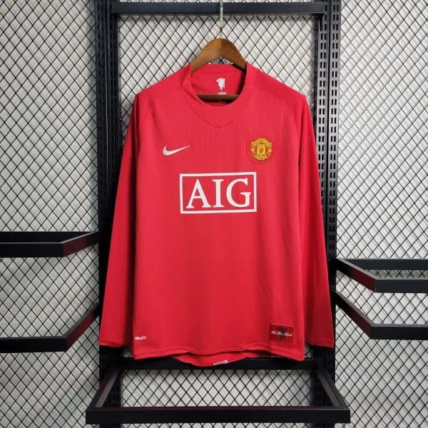 Manchester United 2007/2008 Home Long Sleeve Retro Jersey - Image 1